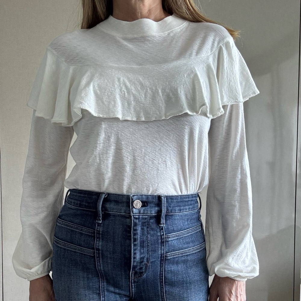 Nation XS/S cream ruffle top.